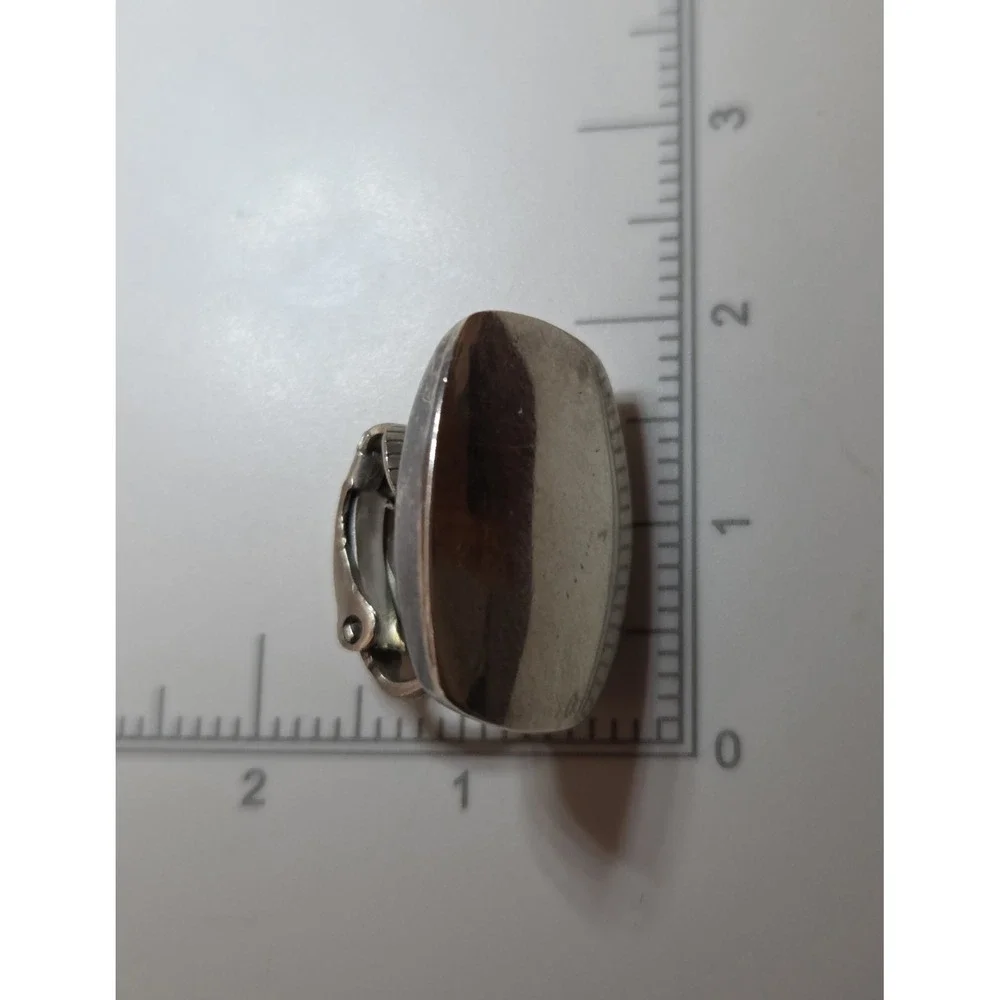 Vintage Sterling Silver Mirrored Clip-On Earrings SU 925‎